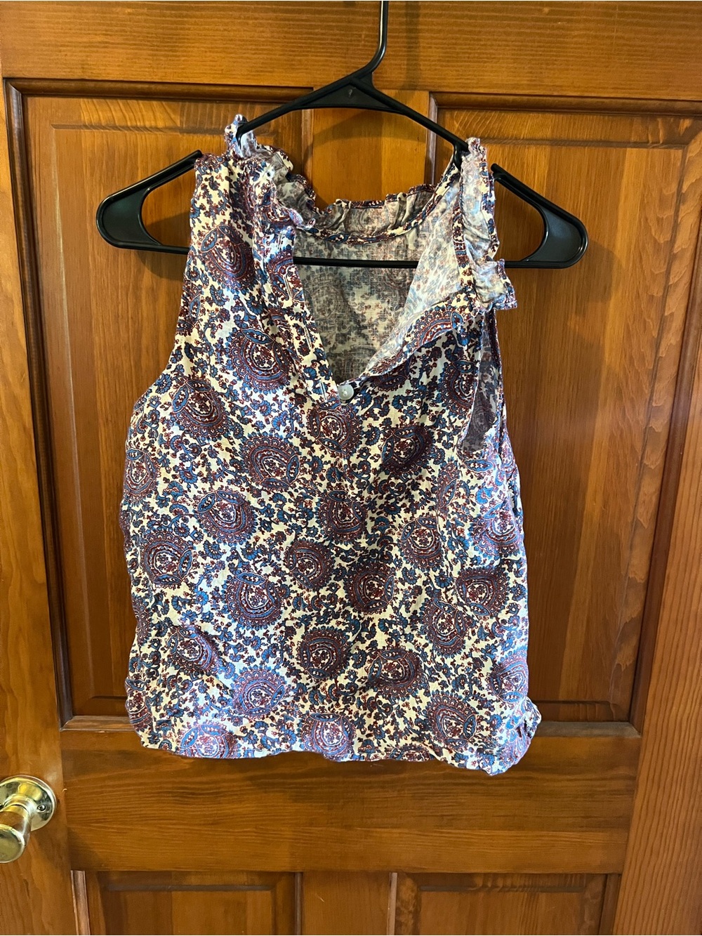 J. Crew Printed Ruffle-Trim Camisole - Blue & Cream